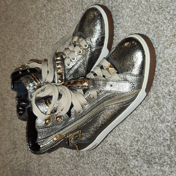 Size 7, Michael Kors Gold high top sneakers leather and rubber - Picture 1 of 9